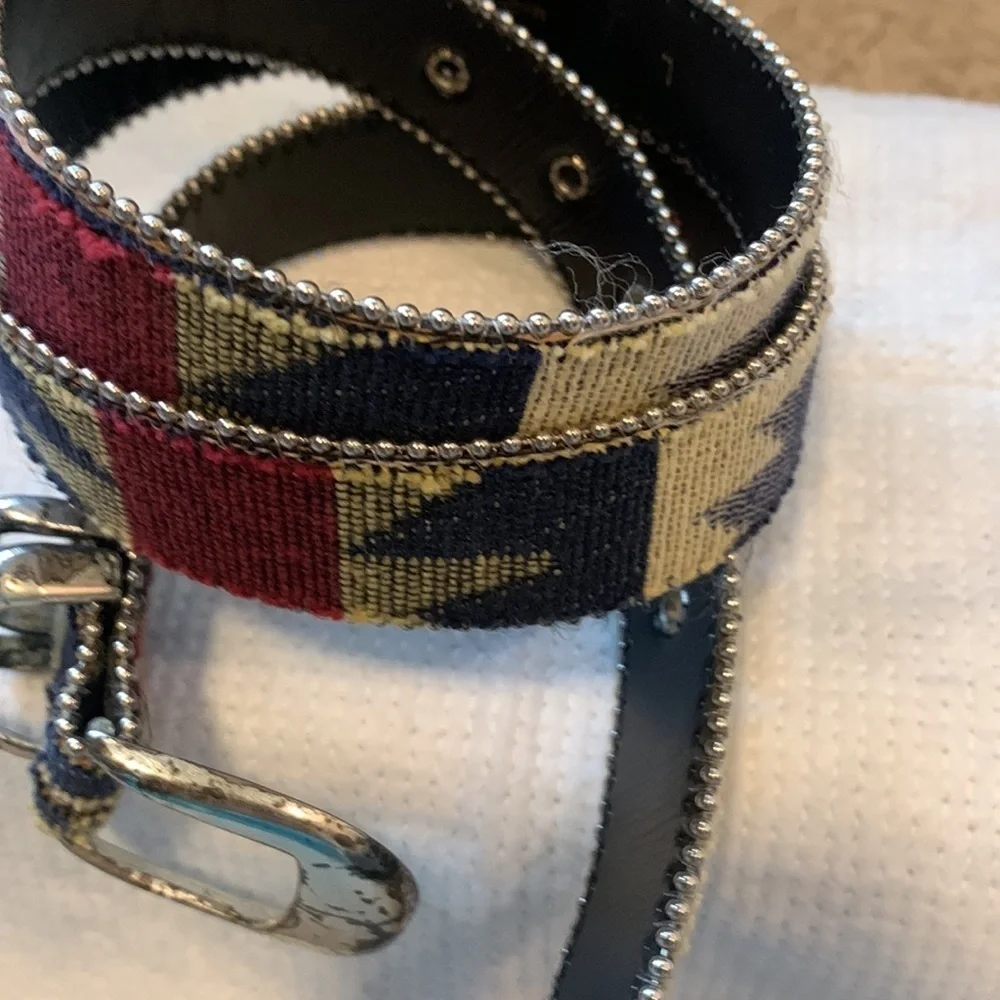 VTG Artisan Crafted Silver & Western  Navajo Aztec Womens Belt Embroidered 31-35 - Picture 7 of 12